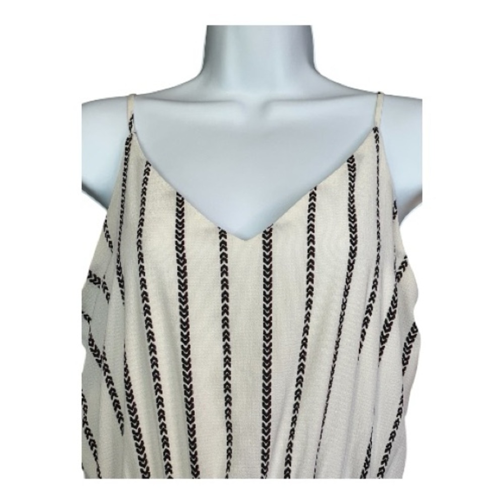 EUC One Clothing ivory & brown striped wide leg jumpsuit w/ belt | size large - Picture 4 of 12